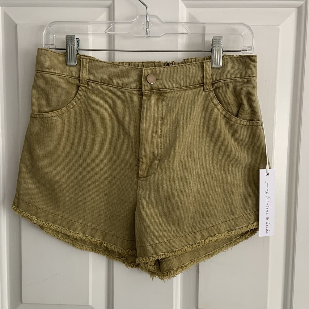 YFB Young Fabulous & Broke Women's Olive Green denim shorts raw edge sz M